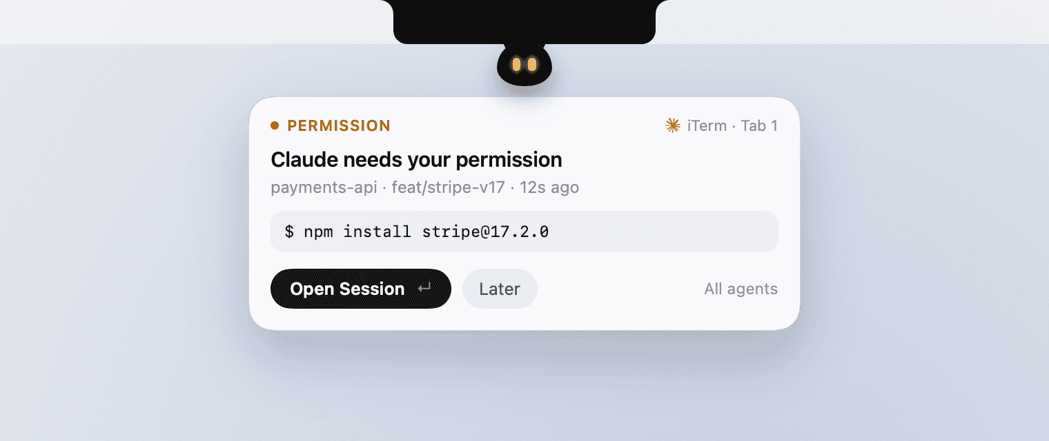 Light mode: Peeku hangs below the black notch above a frosted light panel
